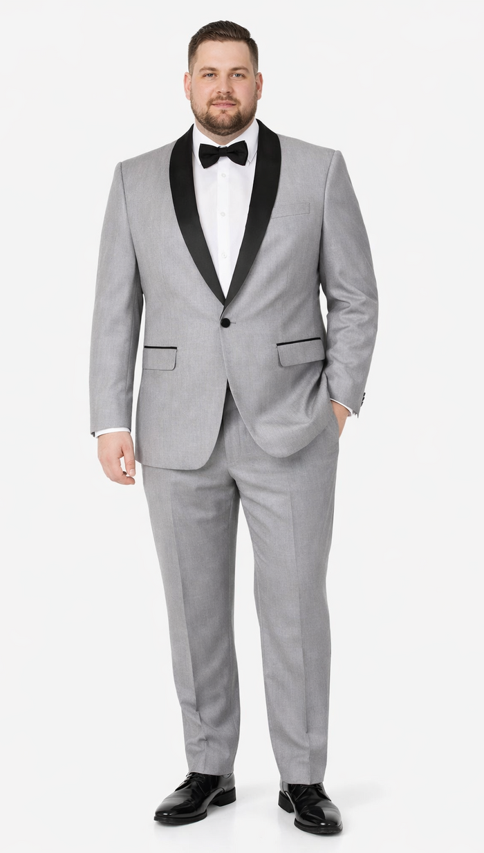 Mens 1 Button Shawl Lapel Wedding | Prom Tuxedo in Light Grey