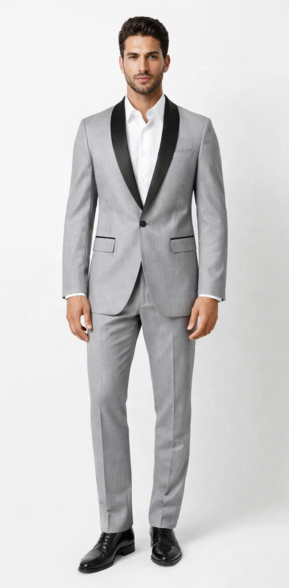 Mens 1 Button Shawl Lapel Wedding | Prom Tuxedo in Light Grey
