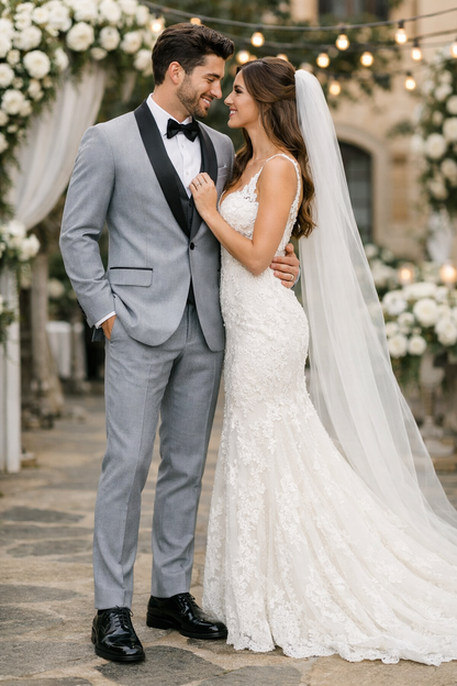 Mens 1 Button Shawl Lapel Wedding | Prom Tuxedo in Light Grey
