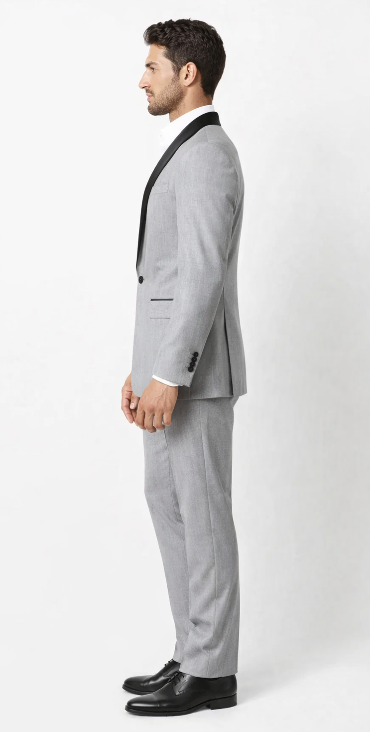 Mens 1 Button Shawl Lapel Wedding | Prom Tuxedo in Light Grey