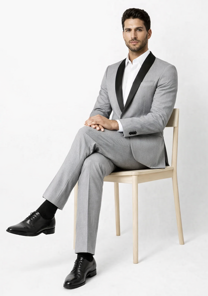 Mens 1 Button Shawl Lapel Wedding | Prom Tuxedo in Light Grey