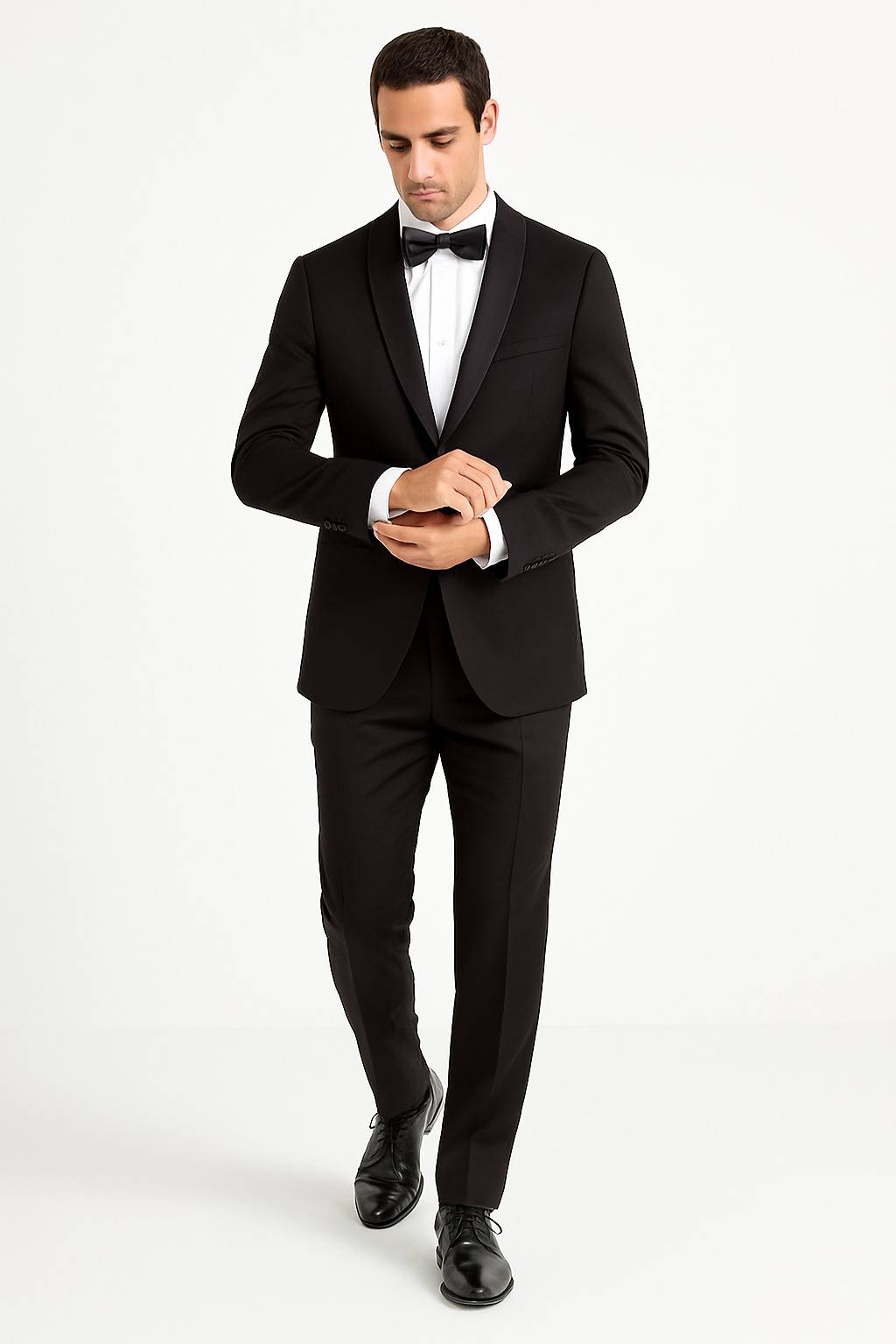 Mens 1 Button Slim Fit Shawl Tuxedo in Black - Mens Slim Fitted Tuxedo