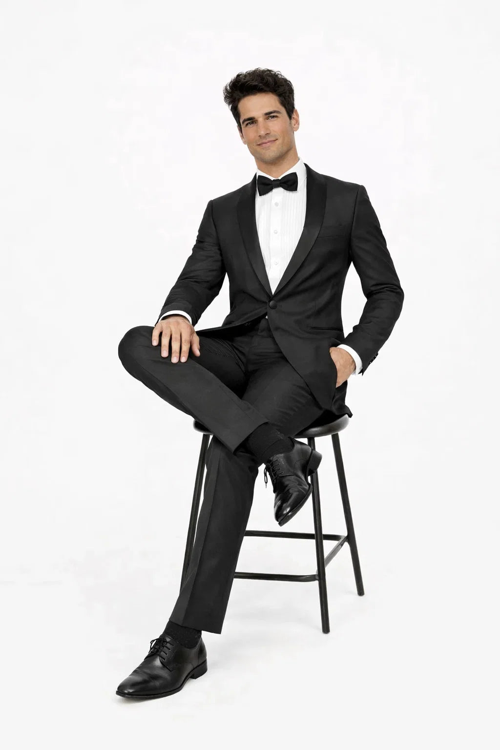 Mens 1 Button Slim Fit Shawl Tuxedo in Black - Mens Slim Fitted Tuxedo