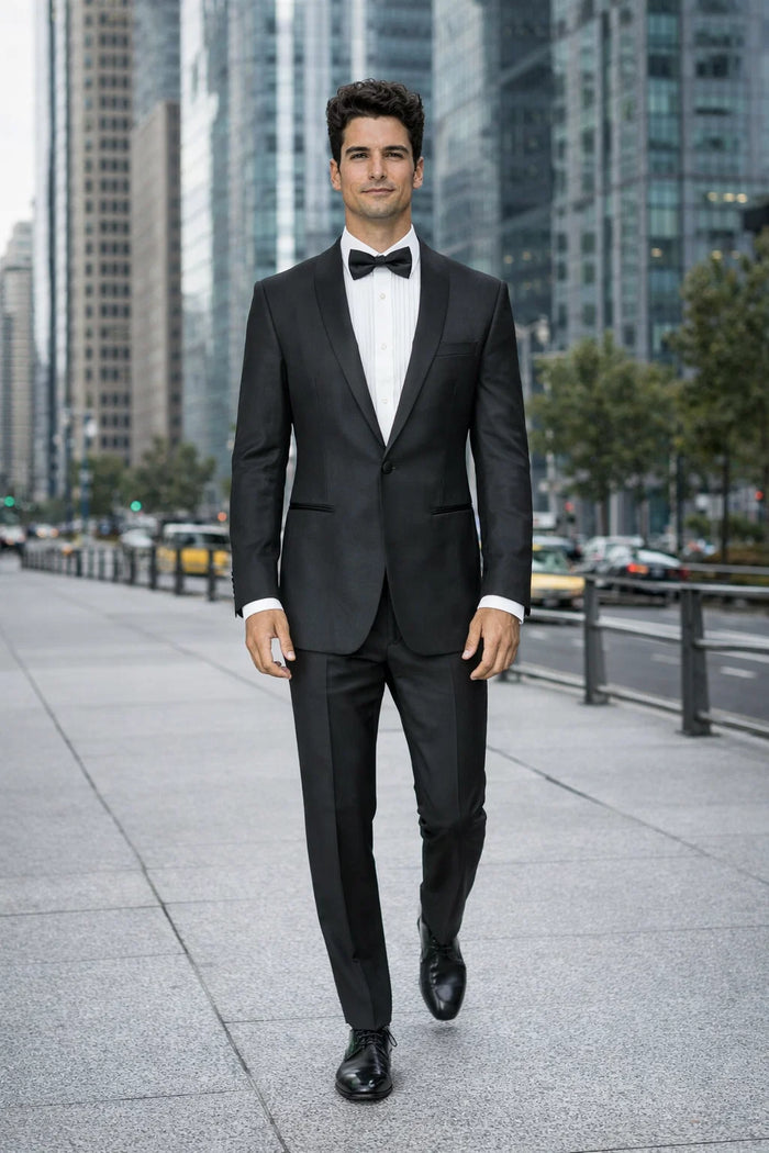 Mens 1 Button Slim Fit Shawl Tuxedo in Black - Mens Slim Fitted Tuxedo