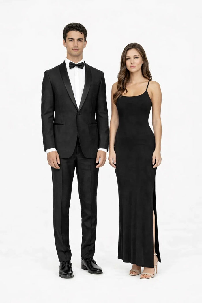 Mens 1 Button Slim Fit Shawl Tuxedo in Black - Mens Slim Fitted Tuxedo