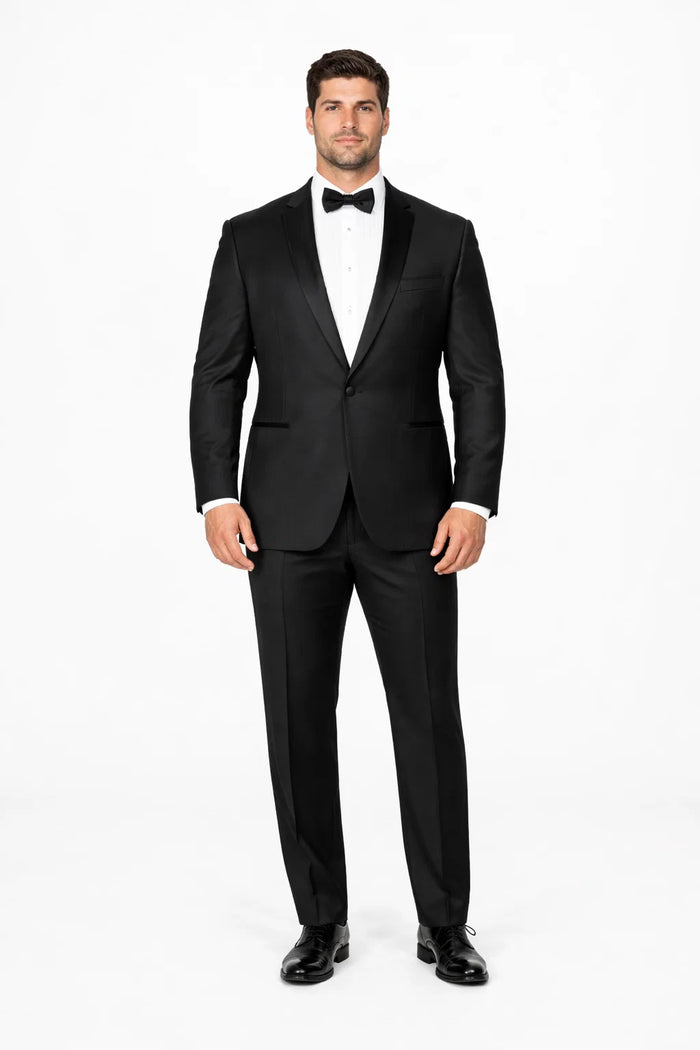 Mens 1 Button Slim Fit Shawl Tuxedo in Black - Mens Slim Fitted Tuxedo