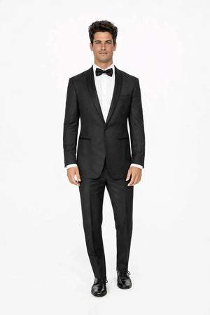 Mens 1 Button Slim Fit Shawl Tuxedo in Black - Mens Slim Fitted Tuxedo