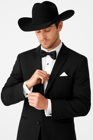 Mens 1 Button Western Cowboy Wedding Tuxedo Black