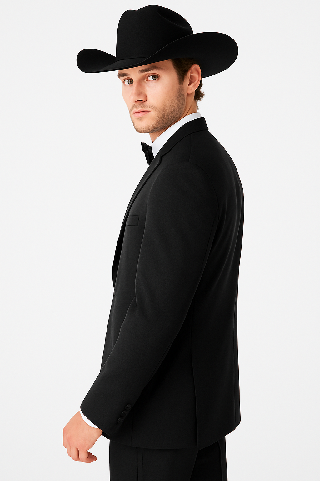 Mens 1 Button Western Cowboy Wedding Tuxedo Black