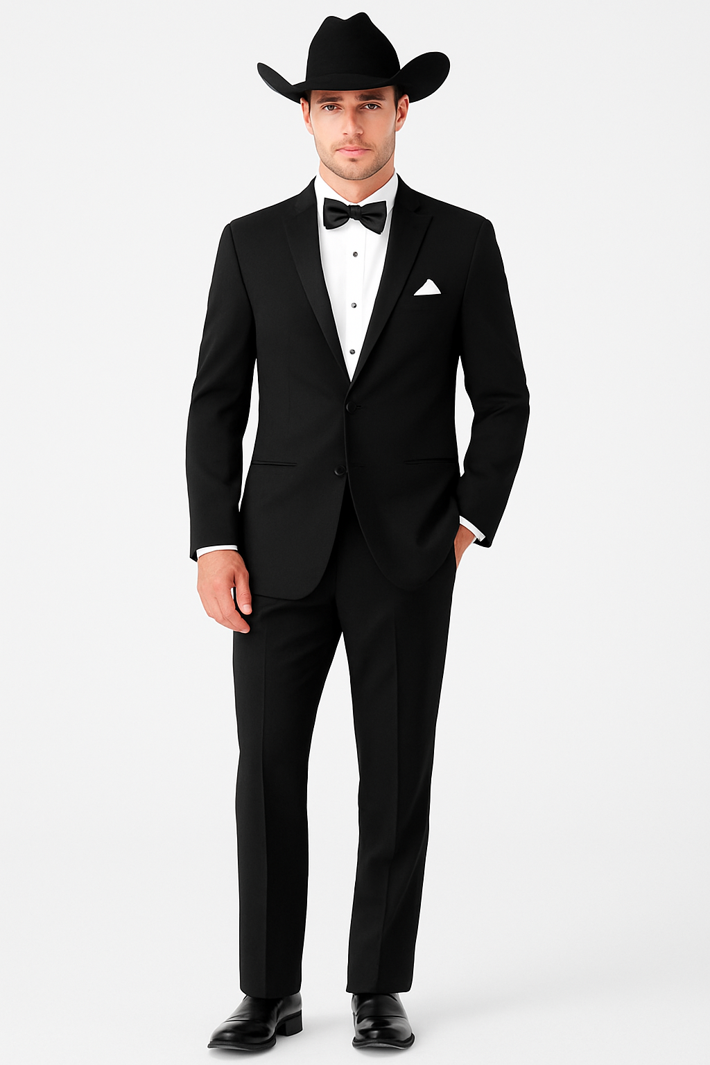 Mens 1 Button Western Cowboy Wedding Tuxedo Black