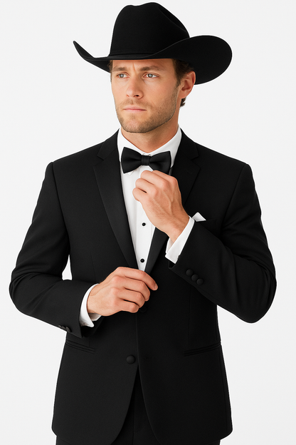 Mens 1 Button Western Cowboy Wedding Tuxedo Black