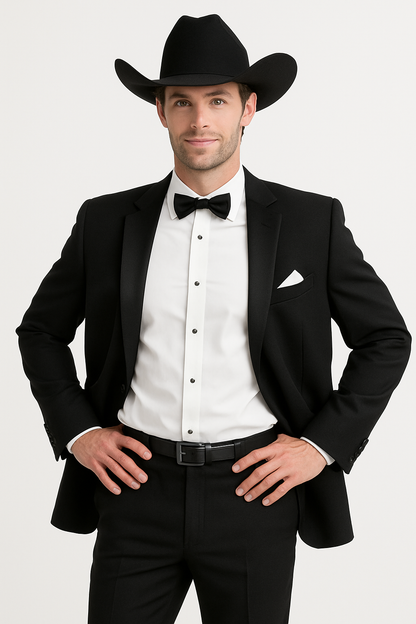 Mens 1 Button Western Cowboy Wedding Tuxedo Black