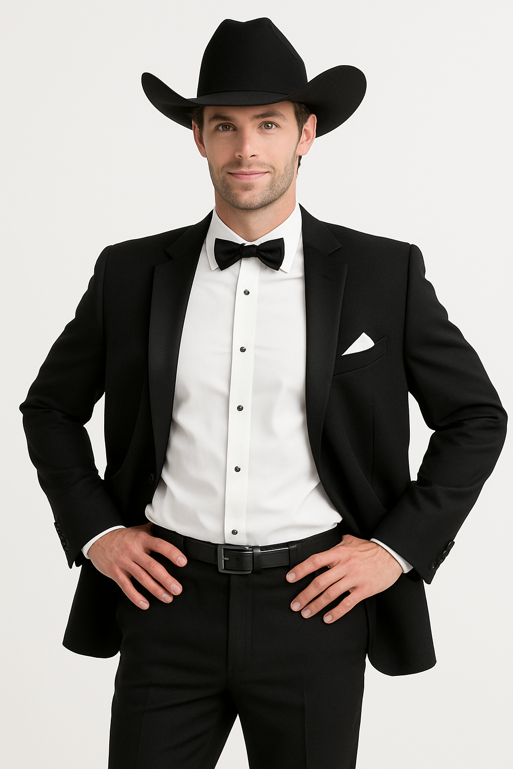 Mens 1 Button Western Cowboy Wedding Tuxedo Black