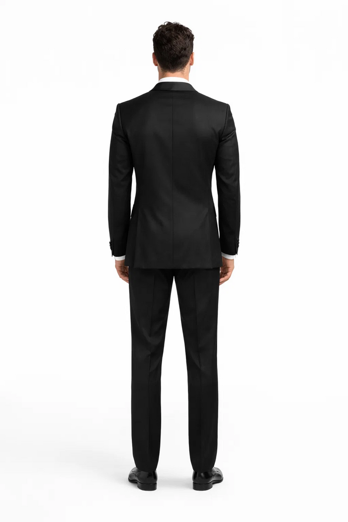 Men's 1 Button Peak Lapel Tuxedo in Black