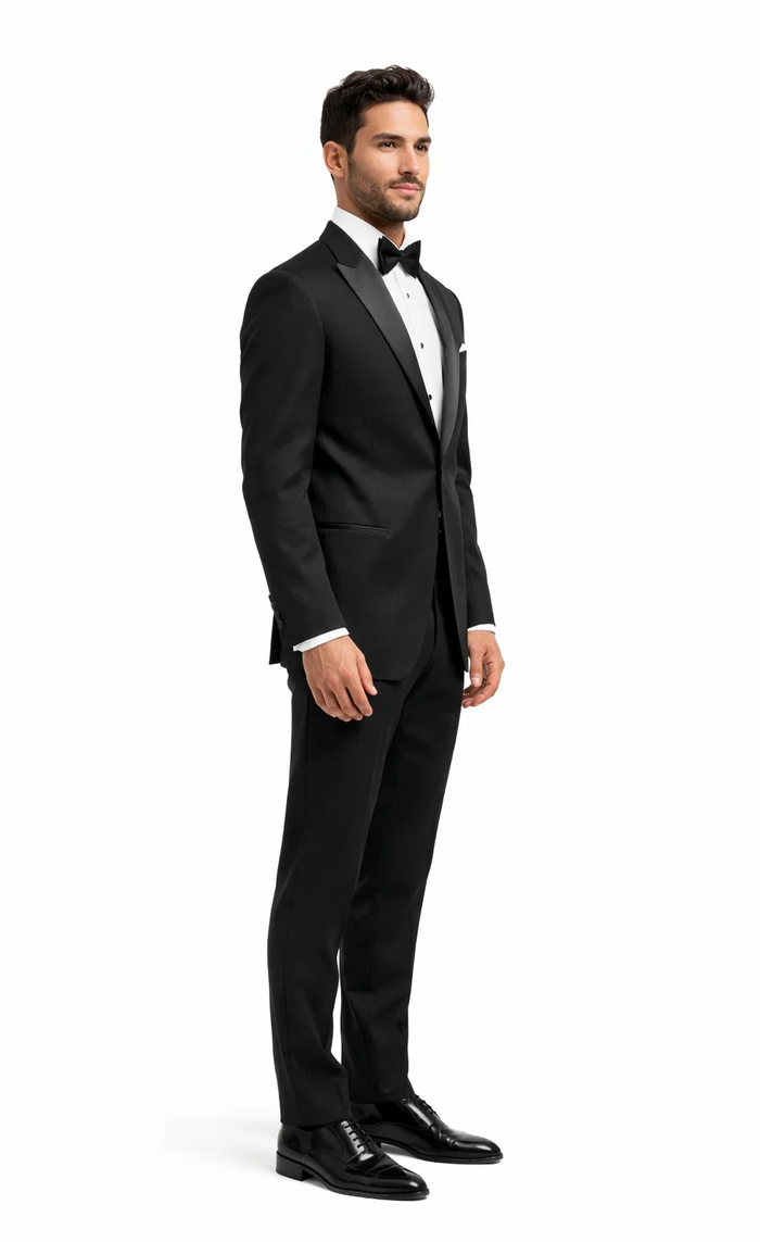 Men's 1 Button Peak Lapel Tuxedo in Black