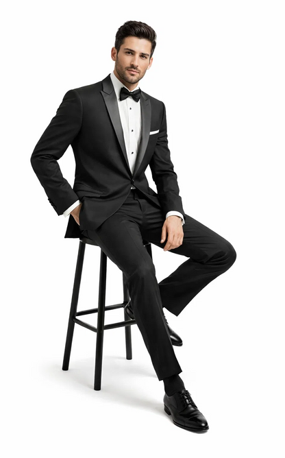 Mens 1 Button Peak Lapel Tuxedo in Black