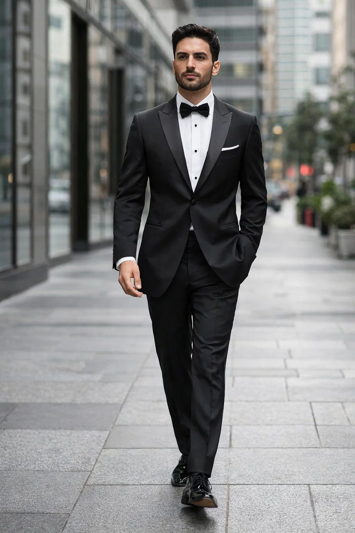 Men's 1 Button Peak Lapel Tuxedo in Black