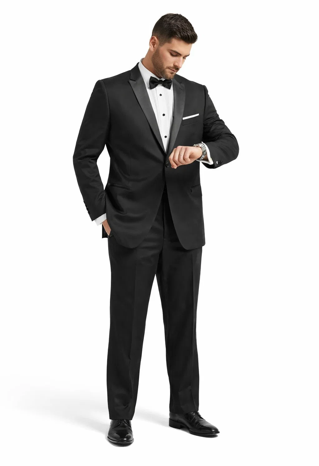 Mens 1 Button Peak Lapel Tuxedo in Black
