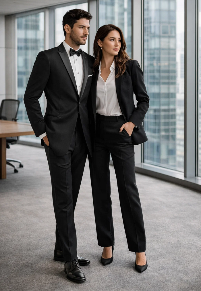 Men's 1 Button Peak Lapel Tuxedo in Black