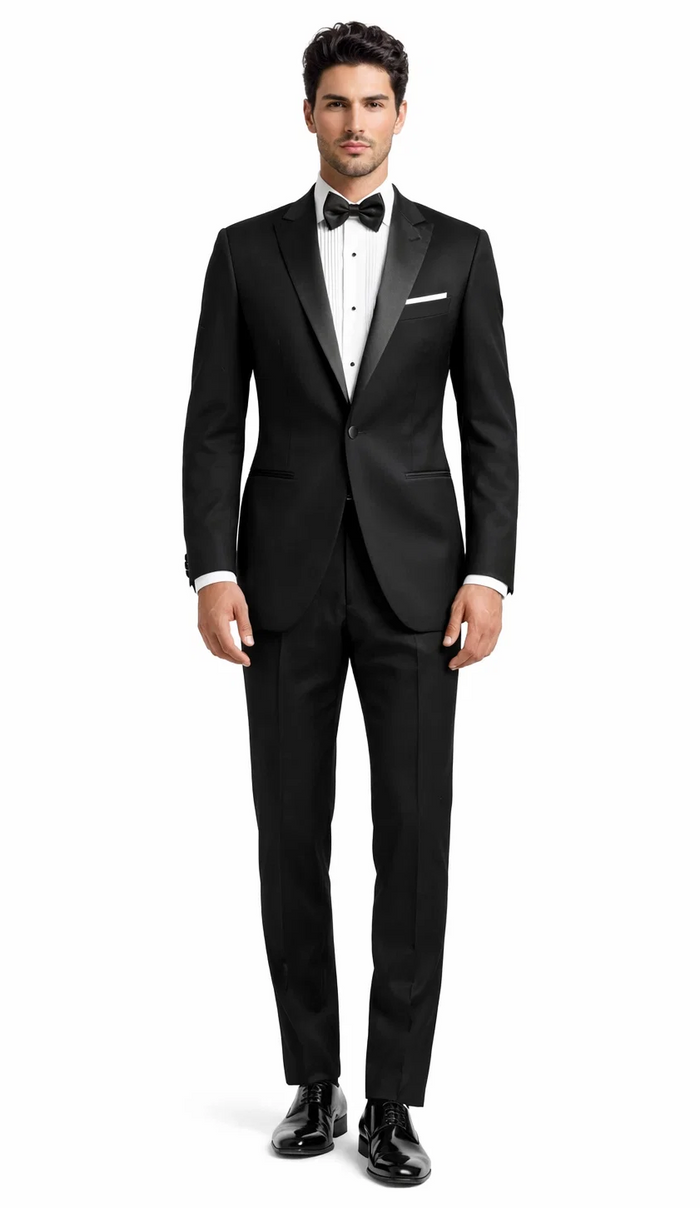 Men's 1 Button Peak Lapel Tuxedo in Black