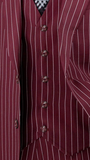 Harlem Nights Suits for Men - Mens 1920s Gangster Stripe Suit Burgundy Vest Wedding F-V2RS9