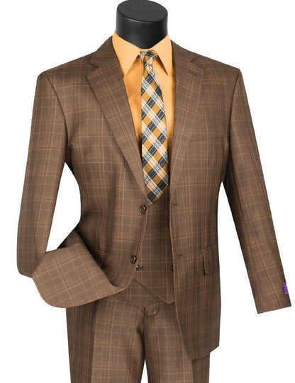 Mens 1930s Chestnut Brown Plaid 3 Piece Dress Suit 1920s Fancy Vest V2RW-7