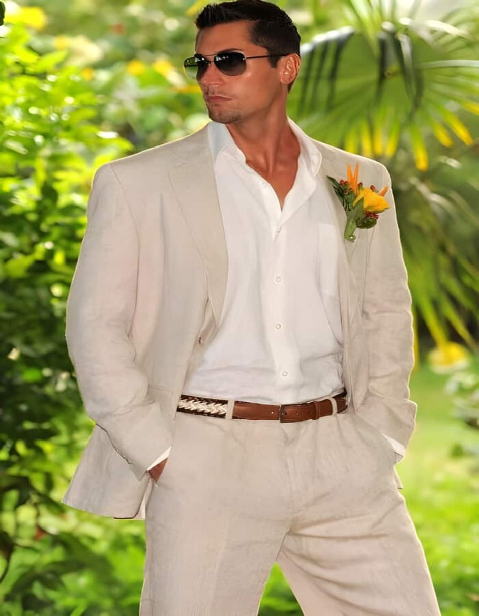 Linen Suit Mens Summer Suits Natural Sand Light Tan Color Beac