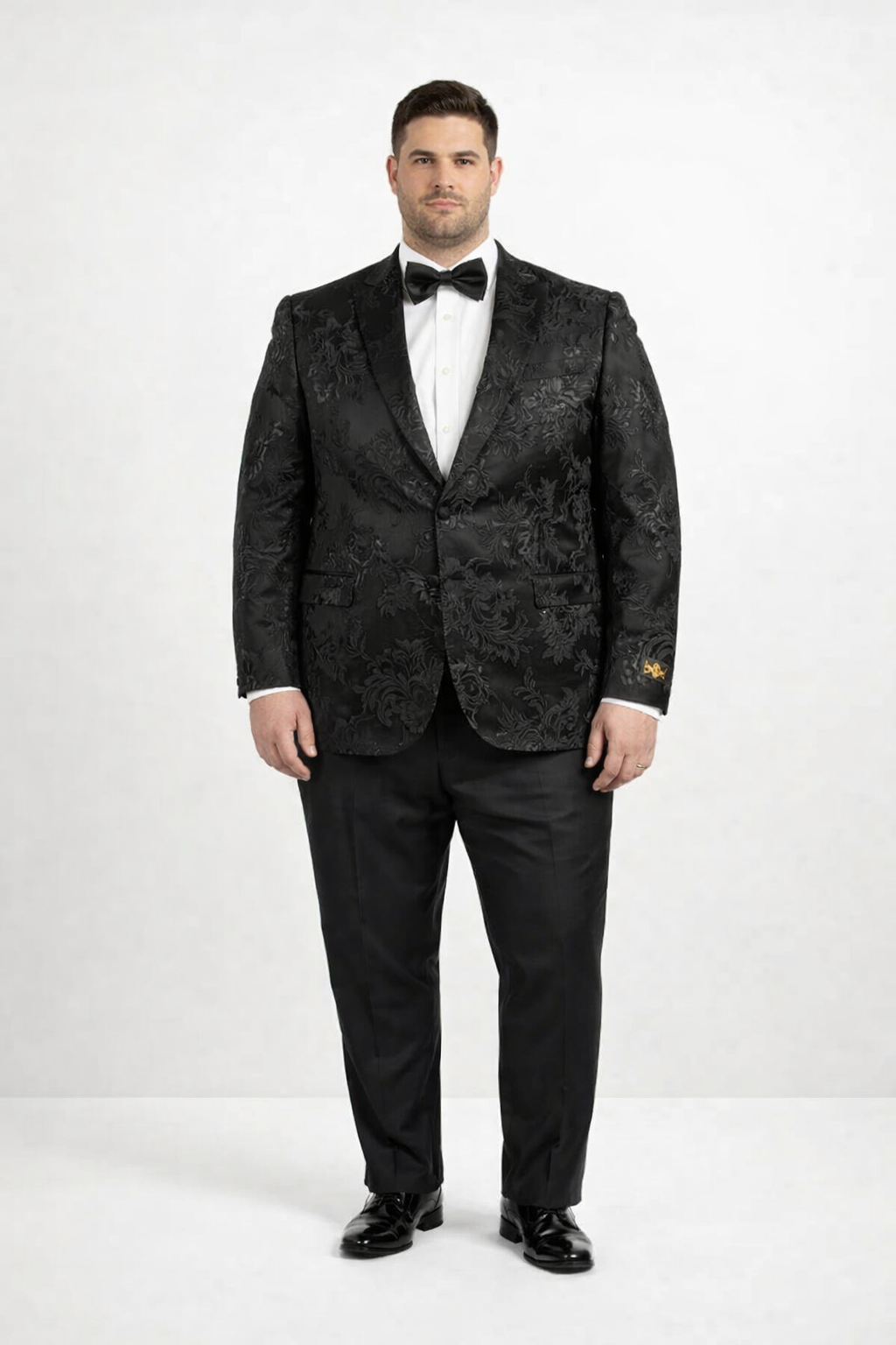 Mens 2 Button Black Shiny Floral Paisley Prom and Wedding Blazer