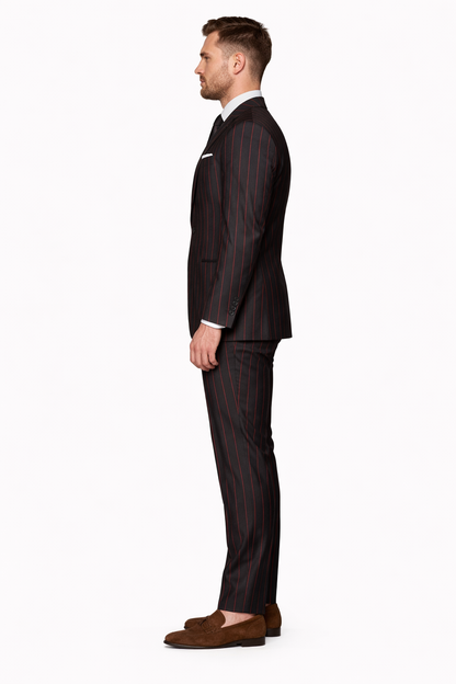 Mens 2 button Gangster Pinstripe Suit in Black & Red