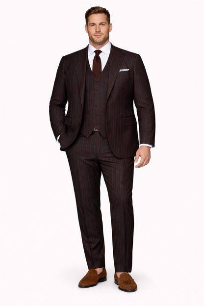 Mens 2 button Gangster Pinstripe Suit in Black & Red