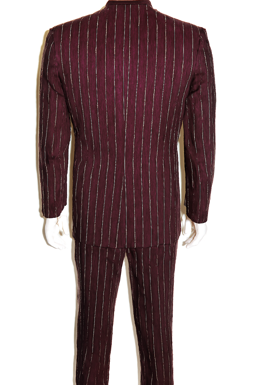 Mens 2 Button Gangster Pinstripe Suit in Burgundy