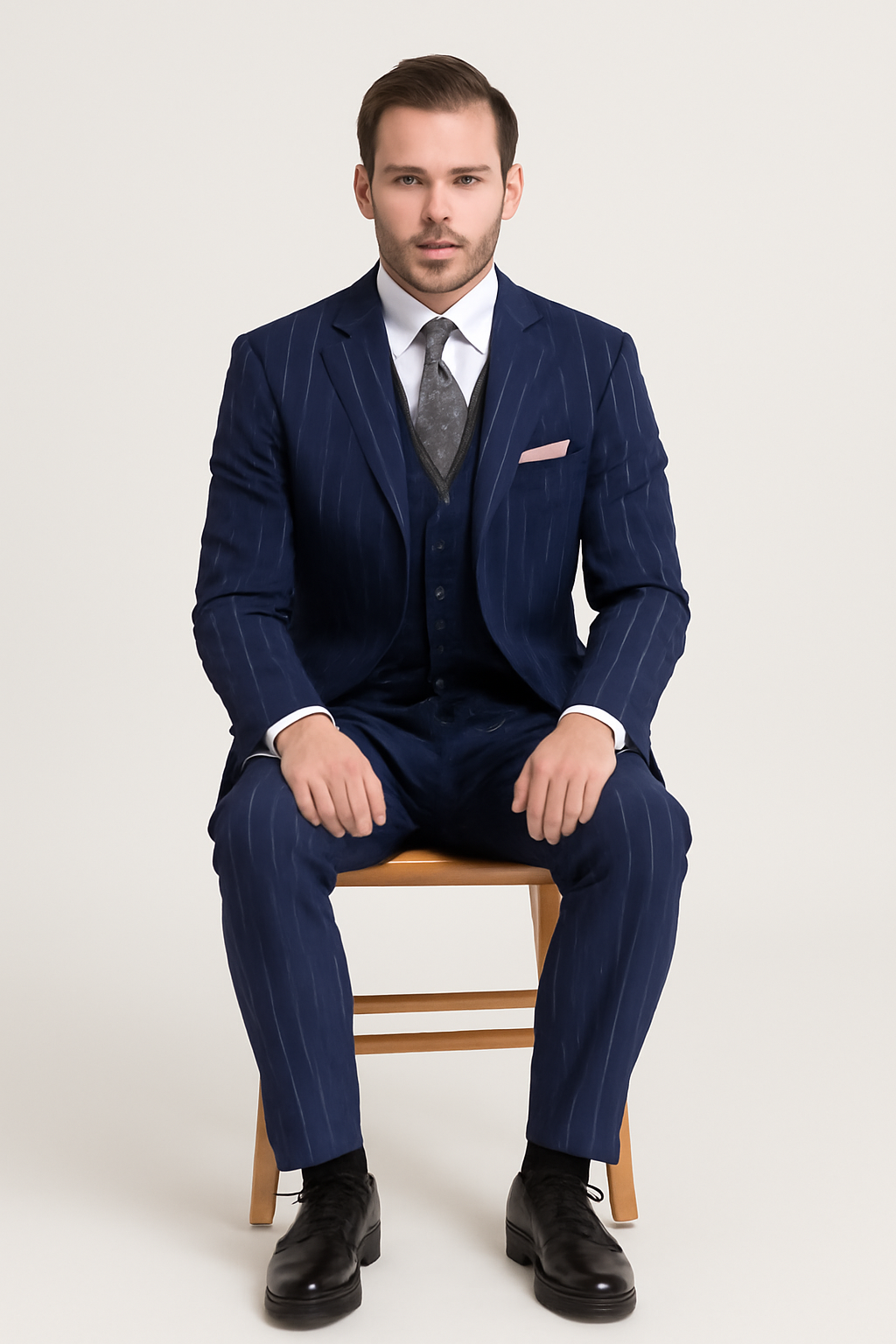 Mens 2 Button Gangster Pinstripe Suit in Dark Navy