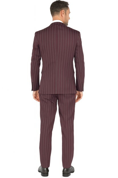 Mens 2 Button Gangster Pinstripe Suit in BLACK / GREY / BURGUNDY