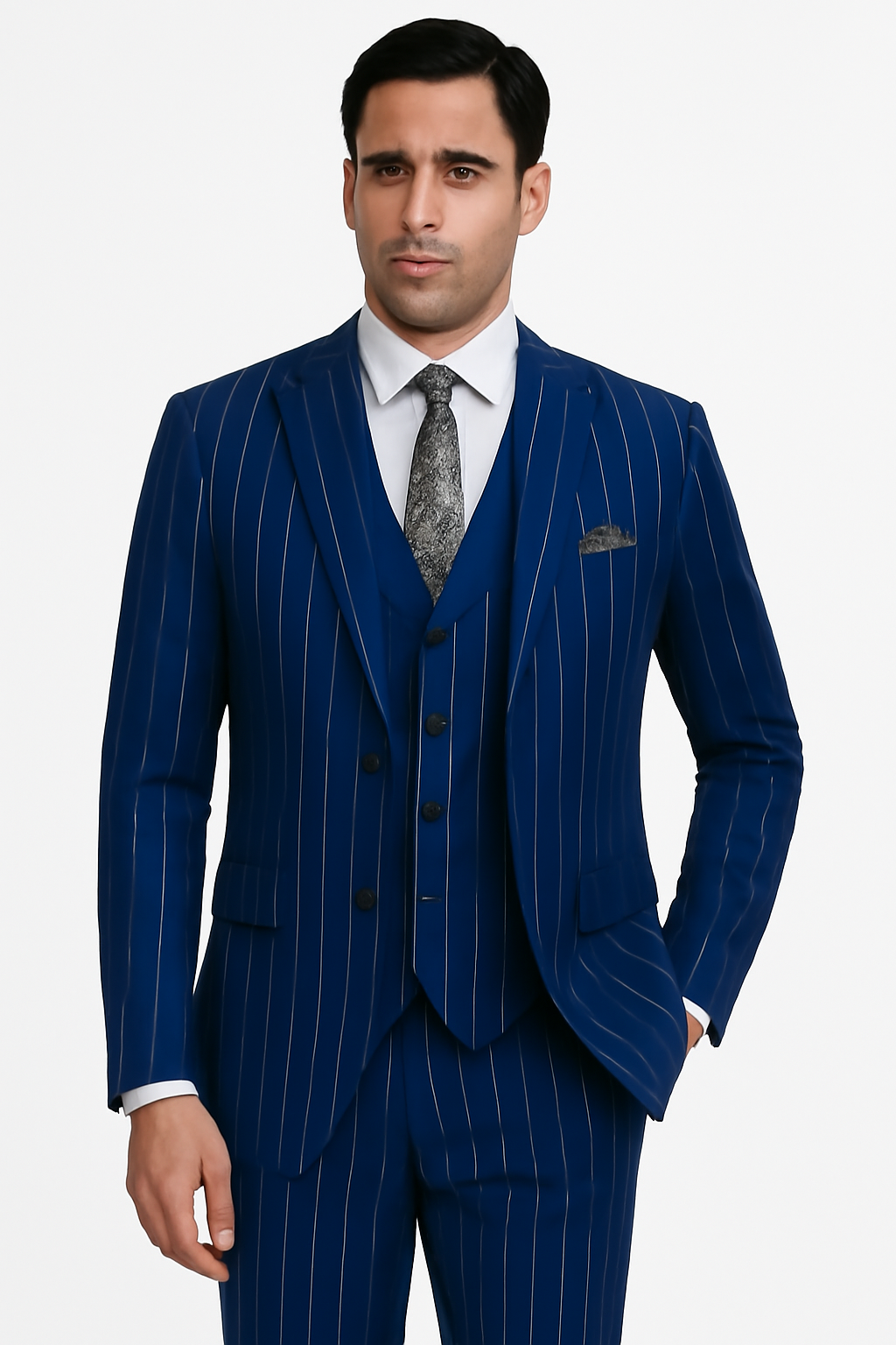 Mens 2 Button Gangster Pinstripe Suit in / NAVY ONLY
