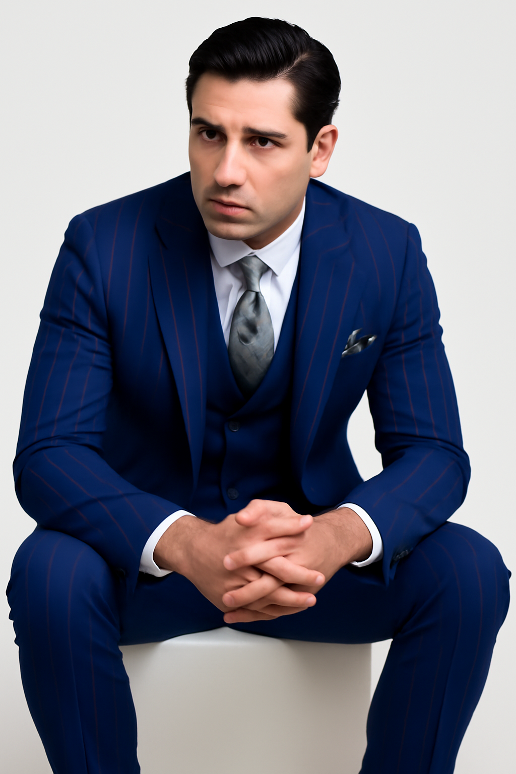 Mens 2 Button Gangster Pinstripe Suit in / NAVY ONLY