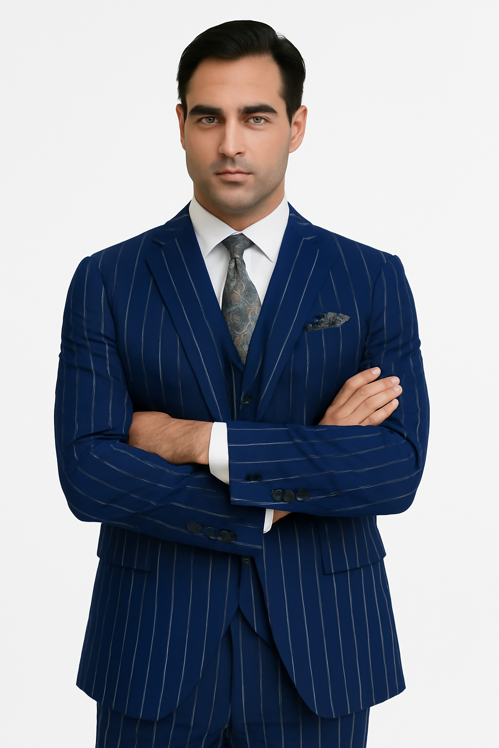 Mens 2 Button Gangster Pinstripe Suit in / NAVY ONLY