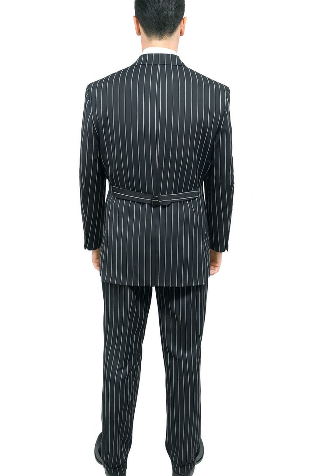 Mens 2 Button Gangster Pinstripe Suit in BLACK / GREY / BURGUNDY