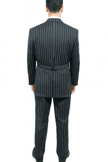 Mens 2 Button Gangster Pinstripe Suit in BLACK / GREY / BURGUNDY
