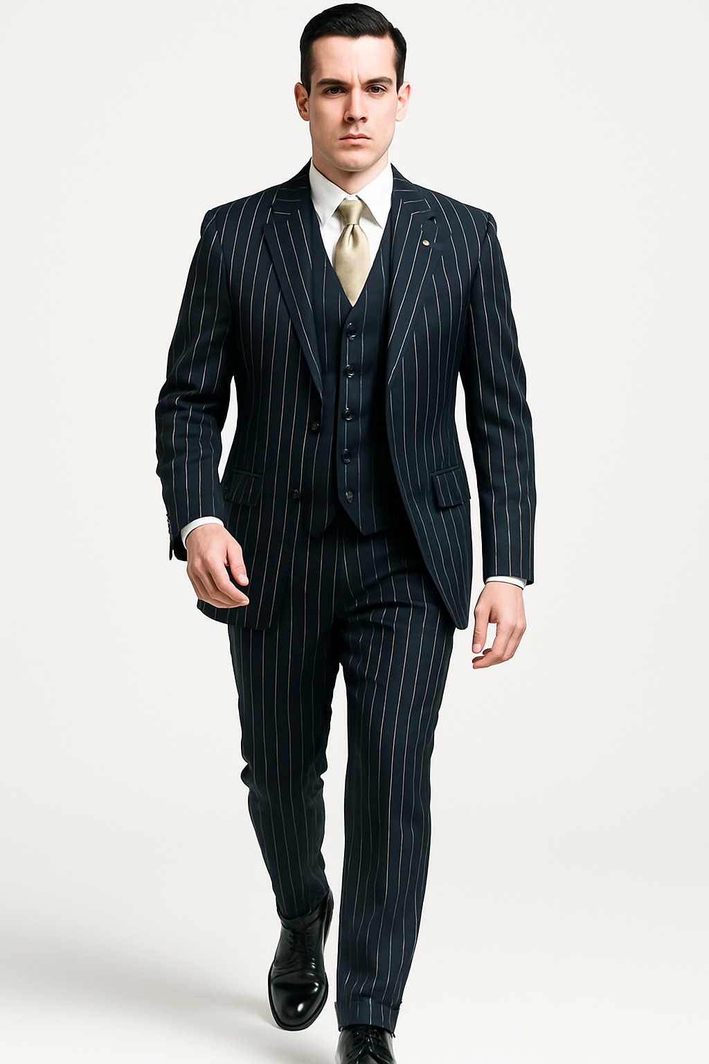 Mens 2 Button Gangster Pinstripe Suit in BLACK / GREY / BURGUNDY