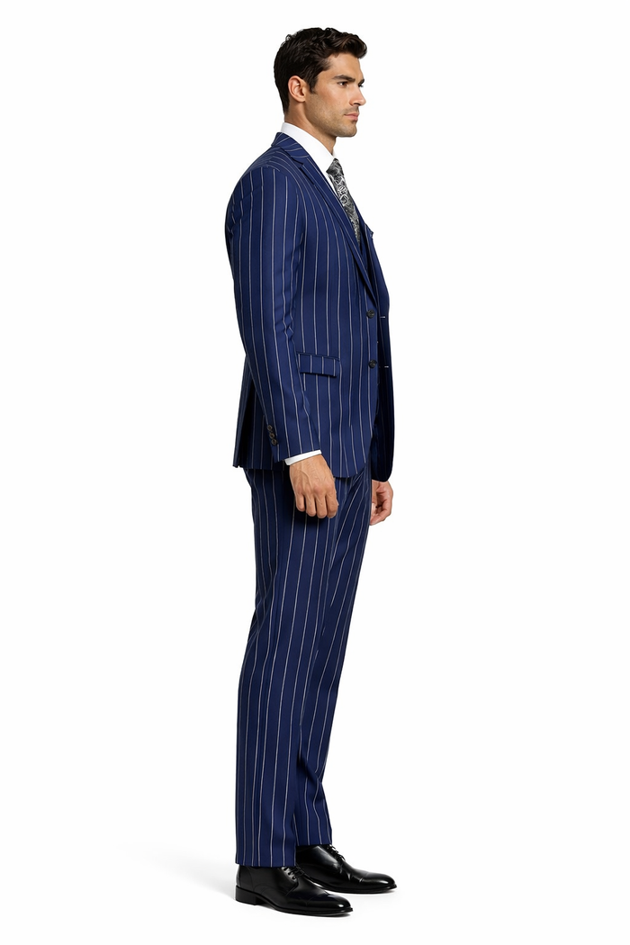 Mens 2 Button Gangster Pinstripe Suit in / NAVY ONLY
