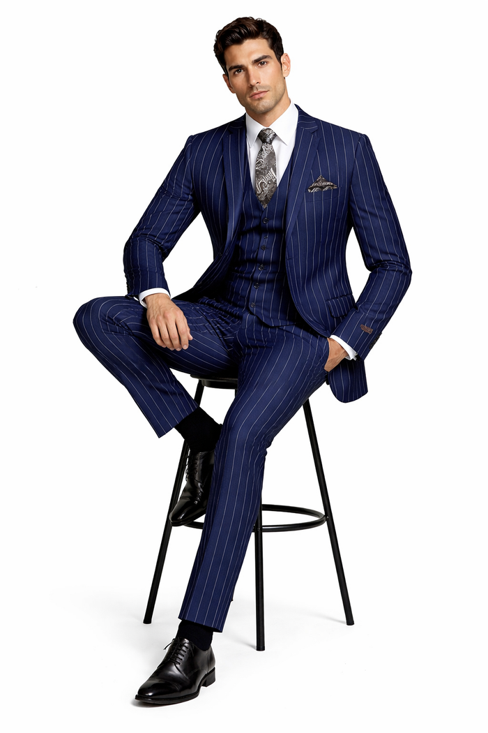 Mens 2 Button Gangster Pinstripe Suit in / NAVY ONLY