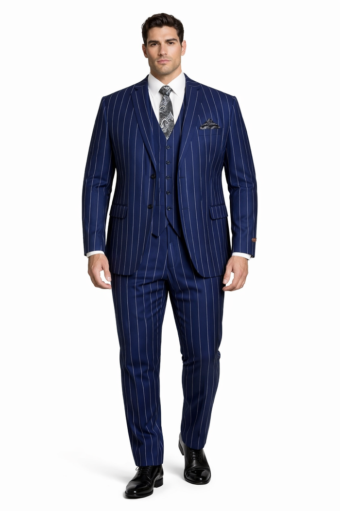 Mens 2 Button Gangster Pinstripe Suit in / NAVY ONLY