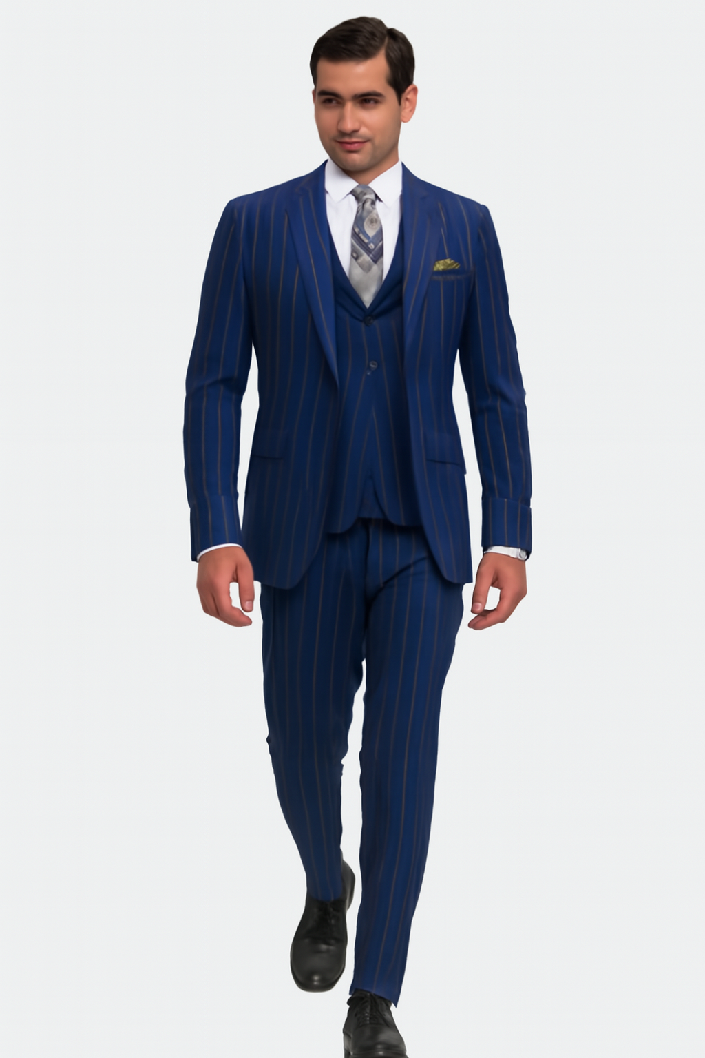 Mens 2 Button Gangster Pinstripe Suit in / NAVY ONLY