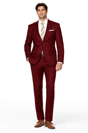 Mens 2 Button Modern Fit Suit Burgundy