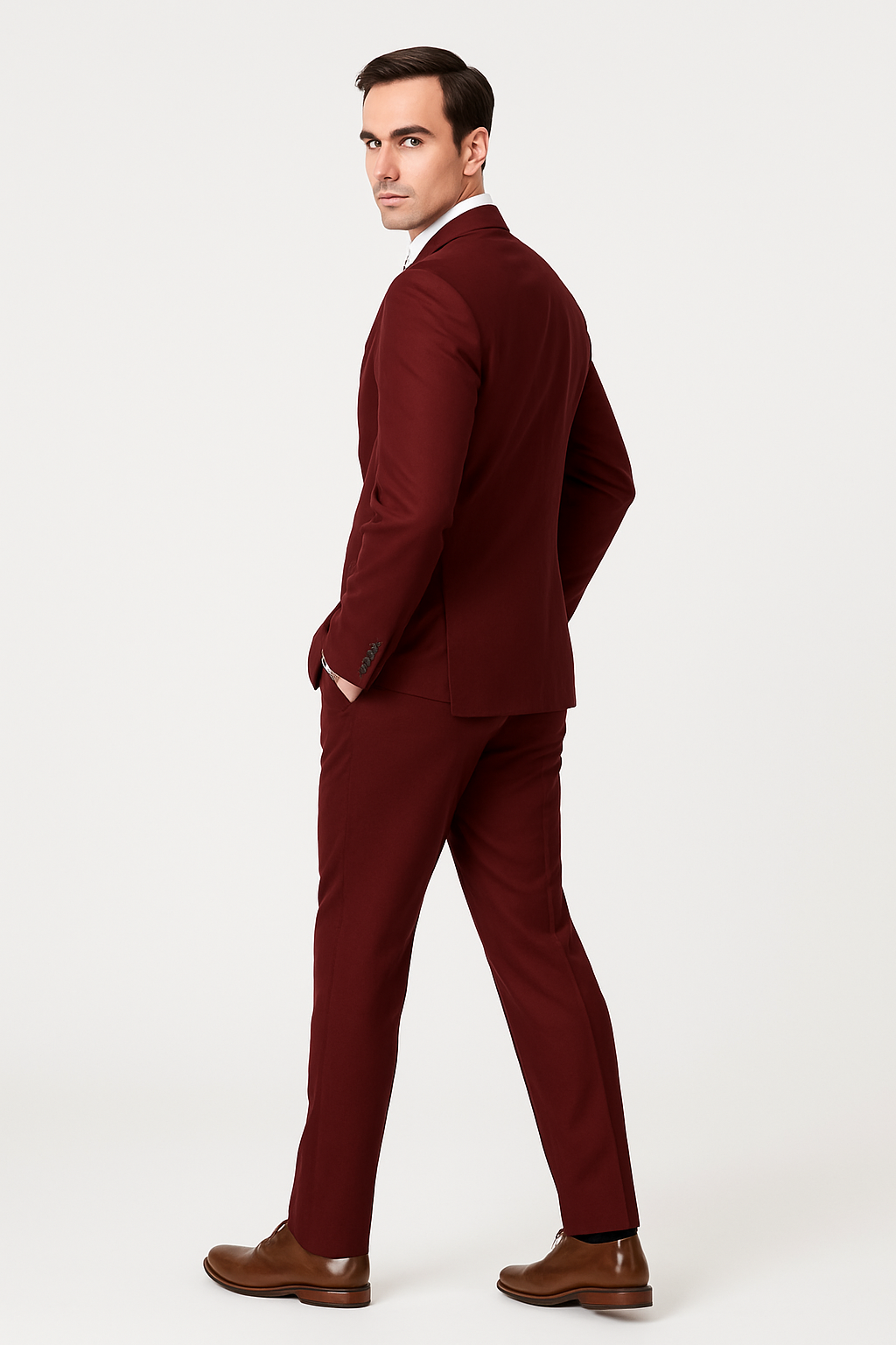 Mens 2 Button Modern Fit Suit Burgundy