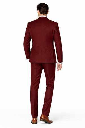 Mens 2 Button Modern Fit Suit Burgundy
