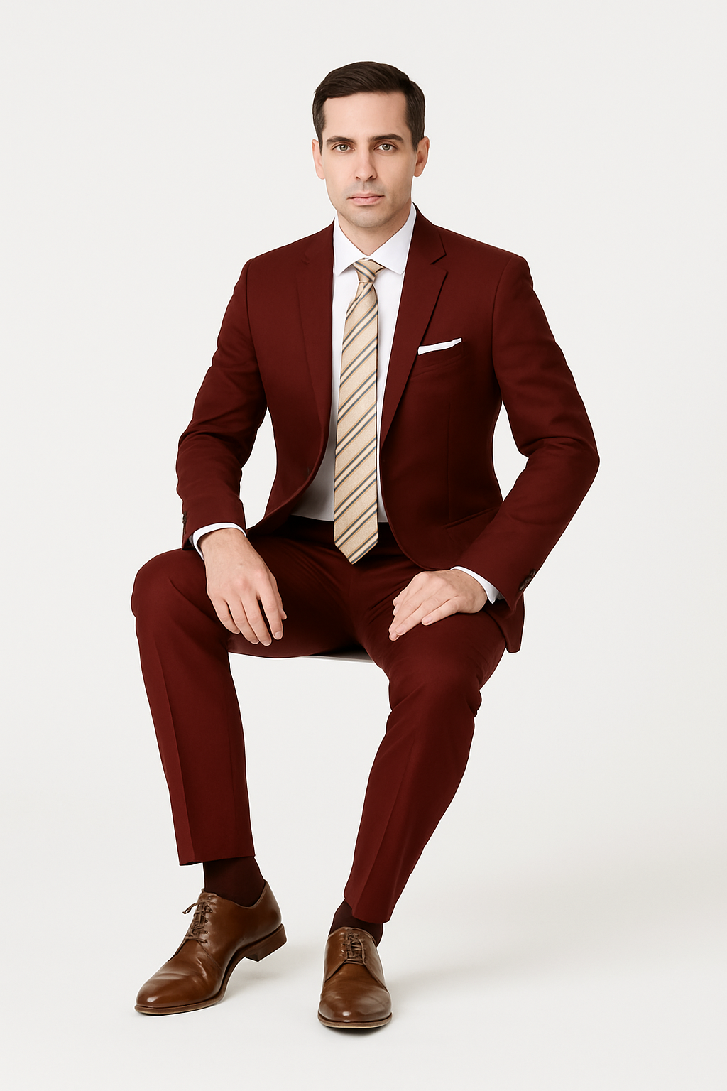 Mens 2 Button Modern Fit Suit Burgundy