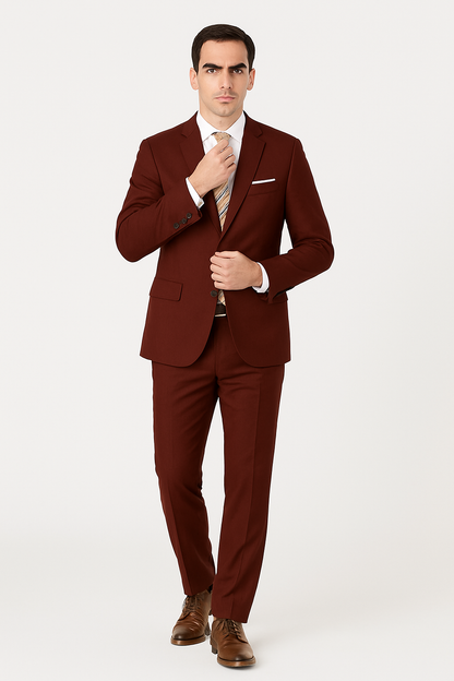 Mens 2 Button Modern Fit Suit Burgundy
