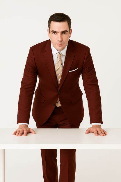 Mens 2 Button Modern Fit Suit Burgundy