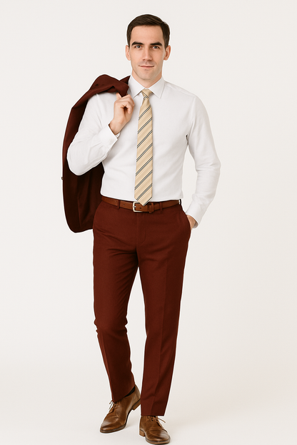 Mens 2 Button Modern Fit Suit Burgundy